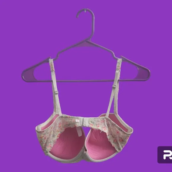 PINK Victoria's Secret pink flirt push-up bra floral lace in white and pink 36D - Picture 3 of 7